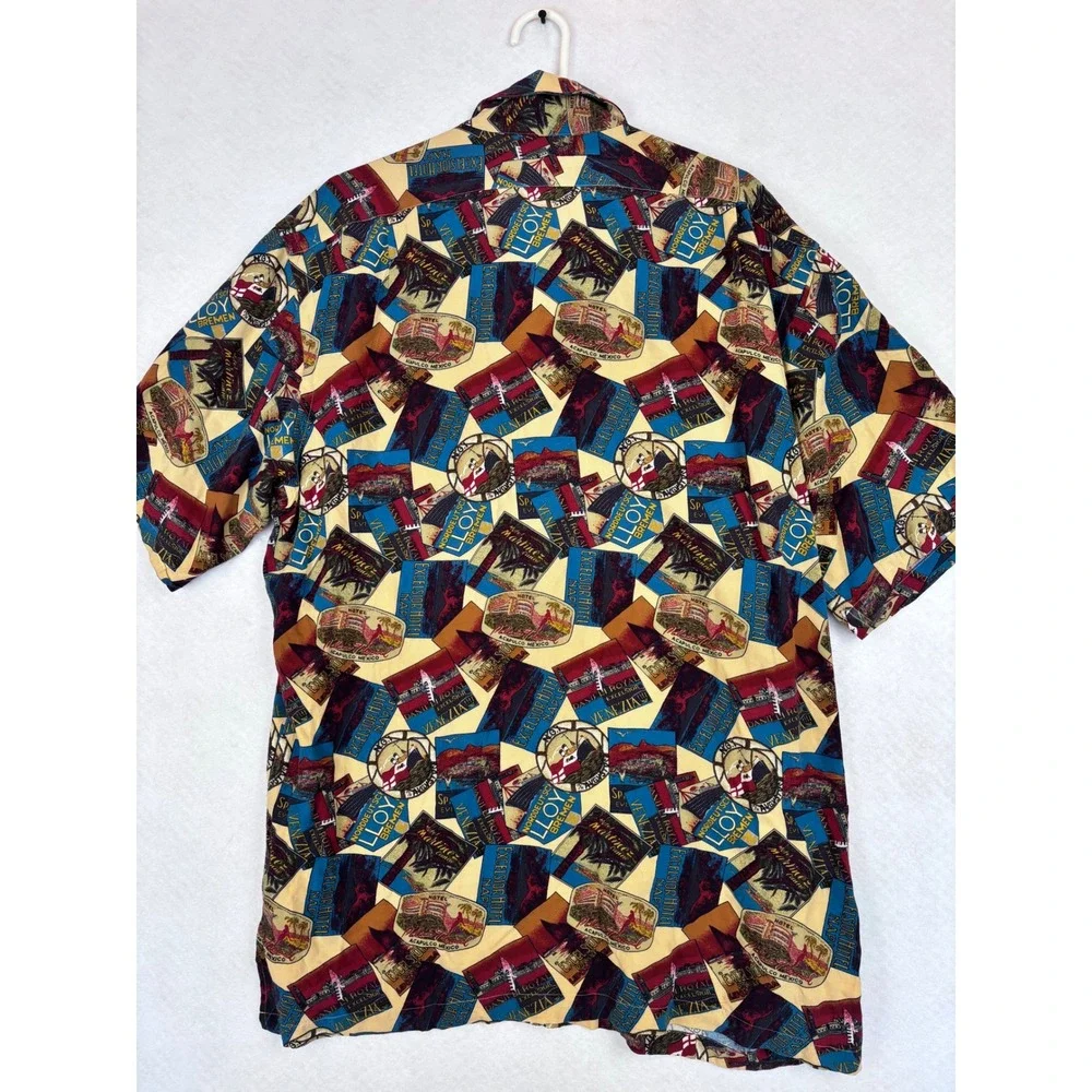 Vintage Polo Ralph Lauren L 100% Rayon Travel Print 90s Resort Short Sleeve